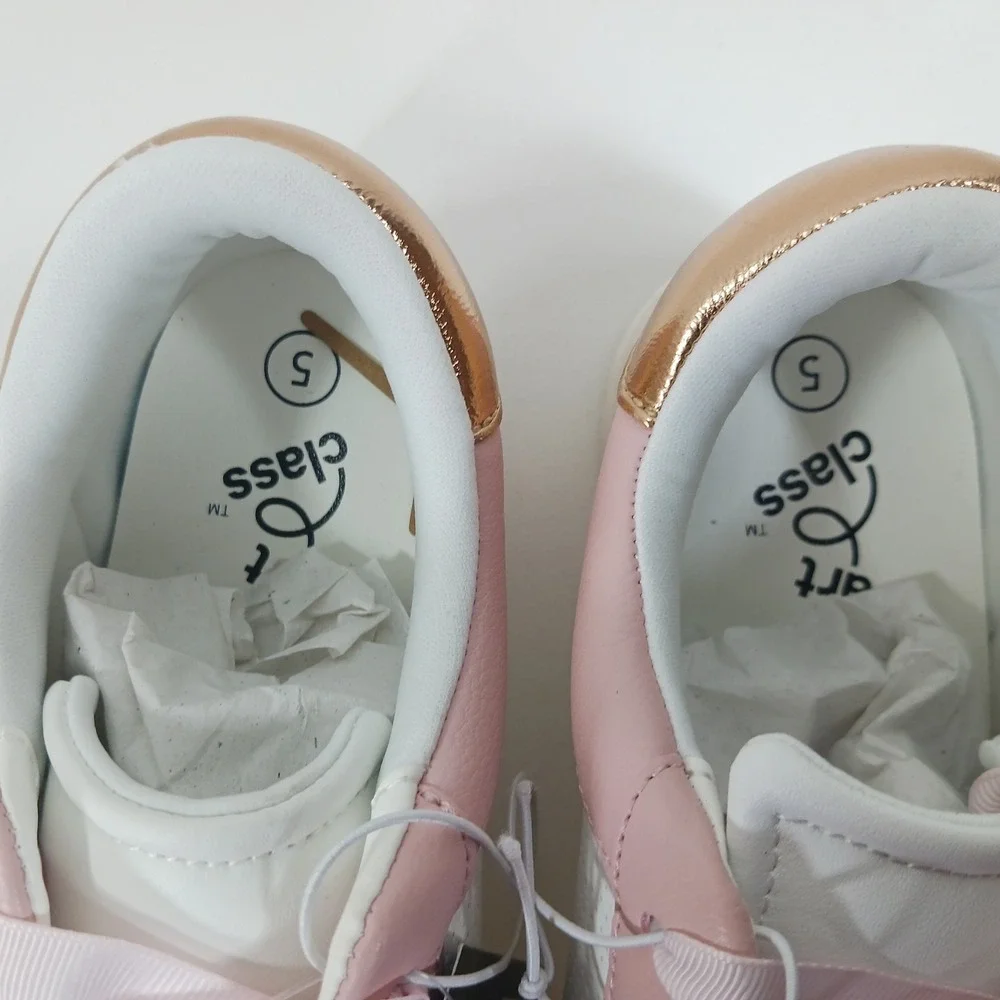 Art Class Kaitlyn Pink White Glitter Star Ribbon Lace Sneakers Girls Size 5 NEW